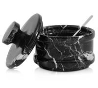 Radicaln Marble Salt Cellar with Lid 3.5" Inch Black Zebra Salt Box, Seasoning Container & Spice Jars, Stone Salt Holder for Counter, Spice Jar