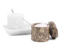 Radicaln Marble Salt Cellar with Lid and Tray 3" Inch Oceanic and White Handmade Salt Dish for Kitchen Countertop, Ideal Set of 2 Seasoning Jars & Table Salt Container for Table