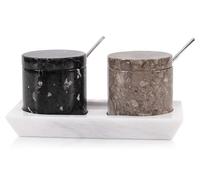 Radicaln Marble Salt Cellar With Lid and Tray 3'' Inches Oceanic and Balck Handmade Box Spice Container & Seasoning Containers for Kitchen Countertop Holder Ideal Sugar Bowl
