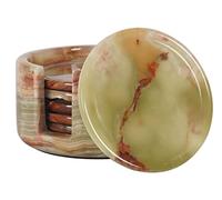 Radicaln Round Marble Coasters Set of 6 with Holder -Green Onyx Stone 3.5" | Felt-Backed Base, Polished Natural Stone, Hand-Cut Veining, Drink Coasters for Coffee Table Desk Bar Cart, Gift Boxed