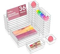 Radikor Drawer Organiser, 36-Piece Set, 4 Sizes, Clear Plastic, Minimalist Style, Makeup, Office, Kitchen, Bathroom