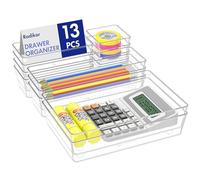 Radikor Drawer Organiser Set, 13pcs Clear Plastic Makeup Drawer Organiser Trays/Inserts/Dividers, 4-Size Acrylic Storage Bins for Makeup, Cosmetic, Vanity, Officce, Bathroom