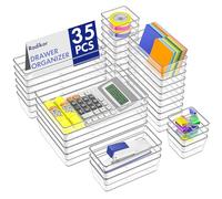 Radikor Drawer Organiser, 35-Piece Set, Clear Plastic, Fits All Drawers, Ideal for Stationery, Cosmetics, Jewellery