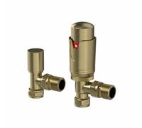 Radilux Angled Brushed Brass Thermostatic Radiator Valve Pack - 15mm