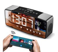 Radio Alarm Clock Bluetooth FM 6W LED Mirror Screen USB AUX Adjustable Micro SD