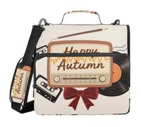 Radio Autumn Music 1.5 Inch 3 Rings Office Binder Organizer with Shoulder Strap Laege Capacity Documents Files Storage Bag for Middle Student