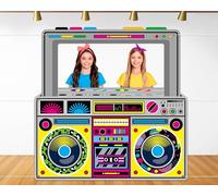 Radio Boombox Photo Booth Props for 90s 80s Party Decorations 59 X 59 Inch, Retro Fabric Radio Boombox Selfie Backdrop Hanging Banner for Hip Hop Music Theme Birthday Decorations 1980s Party Supplies