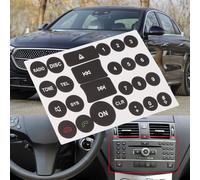 Radio Button Repair Sticker for Mercedes-Benz C E GLK W Class 2007-2014, Black Overlay with White Lettering, High Grade Vinyl Audio Button Decal