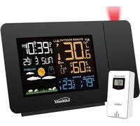 Radio Control (Official 2026 MSF UK Version) Projection Alarm Clock Outdoor Sensor, Weather Station, Bedroom Projector Dimmable Clock Dual Alarms LCD Display Date Time Temperature Humidity