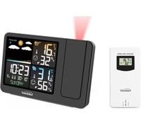 Radio Control Projection Clock (Official 2026 MSF UK & Ireland Version) Outdoor Sensor, Weather Station, Bedroom Dimmable Clock Dual Alarms LCD Display Date Time Temperature Humidity