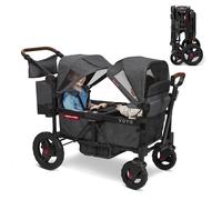 Radio Flyer Voya Stroller Wagon, 2 Seater Kids Stroller with Canopies, Double Stroller, Folding Wagon Trolley, Grey