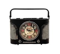 Radio Table Clock 21Cm Black Metal Mantel Clock Battery Operated Silent Non-Ticking Desk Clock For Home Office & Décor Gift