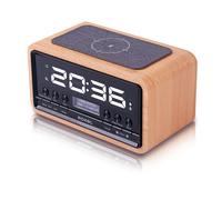 Roxel Nod Bedside Radio, DAB/DAB+ & FM Radio, Alarm Clock, Wireless Phone Charging, Large Digit Display, Dual Bedside Alarm Clock with Wireless Streaming (Oak)