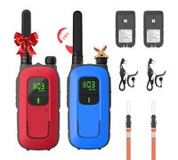 Radioddity PR-T3 PMR Walkie Talkie for Kids Adults Long Range, 16 Channels | Rechargeable Two Way Radio, USB charging, VOX, Flashlight, Earpiece, PMR Walky Talky for Camping Hiking (Red & Blue)