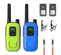 Radioddity PR-T3 Walkie Talkies for Kids Adults Long Range, Rechargeable Walky Talky PMR Two Way Radio with 16 Channels USB Charging VOX Flashlight Earpiece for Camping Hiking (Blue & Green)