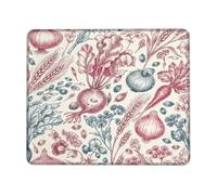 Radish Small Mouse Pad, Vintage Rustic Onion Carrot Harvest Red Square Rubber Non Slip Stitched Edge Cloth Mousepad Idea for Home Office Desk Laptop Gamers Gift Square 8x10 Inch