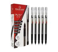 RADIUS My Star Ballpoint Pens, BLACK, 1.0mm Medium Point, Pack of 10, Rubber Grip, Smooth Ball Pens, Perfect for School Office Home Everyday Writing Pens