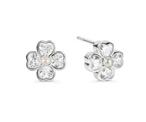 Radley Clover Flower CZ & Pearl Sterling Silver Stud Earrings 0.8 x 0.8cm