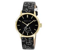 RADLEY Gold Plated Case Dog Printed Black Leather Strap Watch RY21908A