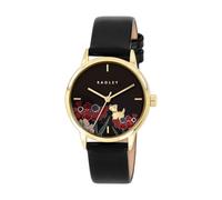 RADLEY Gold Plated Case Dog Printed Dial Black Leather Strap Watch RY21906A