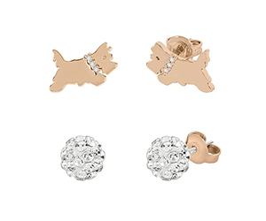 Radley Ladies 18ct Rose Gold Plated Clear Stone Set Fireball and Jumping Dog Twin Pack Earrings RYJ1314S