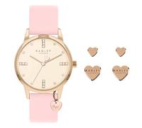 RADLEY Ladies Clay Pink Leather Strap Watch with 18ct Rose Gold Plated Twin Pack Heart Earrings RY21578A-SET