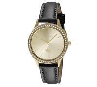 RADLEY Ladies Gold Plated Stoneset Black Leather Strap Watch