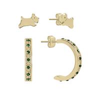 RADLEY Ladies Iconic 18ct Gold Plated Jumping Dog and Green Stone Set Hoop Twin Pack Earrings RYJ1346S