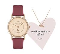 RADLEY Ladies Raspberry Stone Set Strap Watch and 18ct Rose Gold Plated Clear Stone Necklace RY21560A-SET