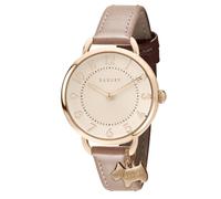 RADLEY Ladies Rose Gold Plated Open Shoulder Pink Leather Strap Watch with Charm