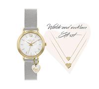 RADLEY Ladies Silver Mesh with Ash Charm Watch and 18ct Pale Gold Plated Heart Double Necklace Set RY4517A-SET