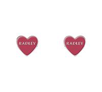 RADLEY Ladies Silver Plated Heart Stud Earrings with Etched Pink Enamel Centre RYJ1229S, One Size