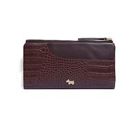 Radley Large Leather Flapover Matinee Purse Pockets in Faux Croc Mahogany Brown
