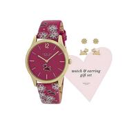 Radley London Ladies Gold Plated Dark Rose Printed Strap Watch & Earring Set Rose