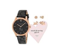 Radley London Ladies Rose Gold Plated Black Printed Strap Watch & Earring Set Black