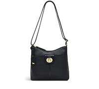 RADLEY London Longacre Small Ziptop Crossbody Handbag for Women, Made from Black Grained Leather, Crossbody Bag with Front Slip Pocket & Turn Lock Flap Fastening, Zip Fastened Handbag with Pockets