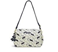 RADLEY London Texture Small Zip Around Cross Body Bag for Women, Made from Chalk Coloured BCI Coated Cotton with a Scottie Dog Print, Zip-top bag with Adjustable Webbing Strap & Multiple Pockets
