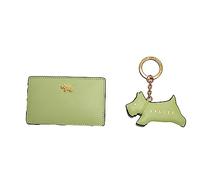 RADLEY London Womens Fortune Street Leather Small Credit and Travel Card Holder Wallet Jump Keyring Bag Charm in Pale Green - Comes in a Gift Box