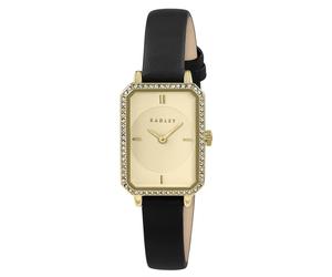 Radley Rectangle Champagne Dial Black Leather Strap Watch