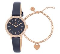 Radley Rose Tone Stone Set Navy Ink Strap Watch & 18ct Rose Gold Plated Heart Charm Bracelet Set