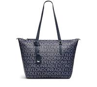 RADLEY Signature Logo Medium Ziptop Tote Bag for Women, Made from Ink Blue Textured Saffiano PU, Zip Top Tote Bag with Two Slim Shoulder Straps, Internal Phone Slip Pocket & External Back Pocket