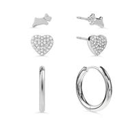 Radley Silver Plated Clear Stone set Hearts, Jumping Dog & Huggie Triple Pack Earrings