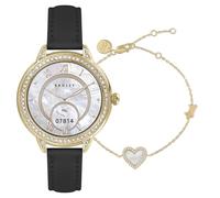 RADLEY Smart Series 33 AMOLED Stoneset Gold Plated Black Leather Strap Smart Calling Watch and Bracelet Set