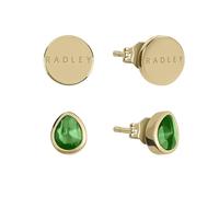 Radley Womens 18ct Gold Plated Green Cubic Zirconia Stone Disc Twin Pack Earrings