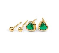 Radley Women's 18ct Gold Plated Sterling Silver Twinpack Green Heart and Ball Stud Earrings