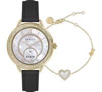 RADLEY Smart Series 33 AMOLED Stoneset Gold Plated Black Leather Strap Smart Calling Watch and Bracelet Set