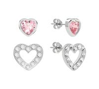 Radley Women's Sterling Silver Pink & Clear Glass Stone Heart Studs Earrings