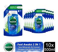 Radox Mineral Therapy 2-in-1 Shower Gel Refill Pouch Feel Awake 500ml, 10 Pack