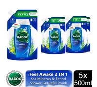 Radox Mineral Therapy 2-in-1 Shower Gel Refill Pouch Feel Awake 500ml, 5 Pack