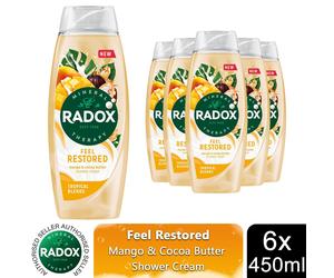 Radox Mineral Therapy Feel Restored Shower Cream with Cocoa Butter 450ml, 6 Pack